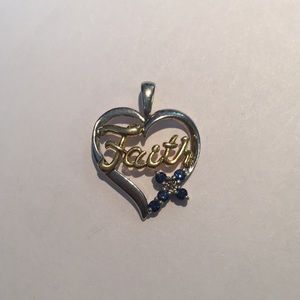 Sterling silver and sapphire diamond faith pendant